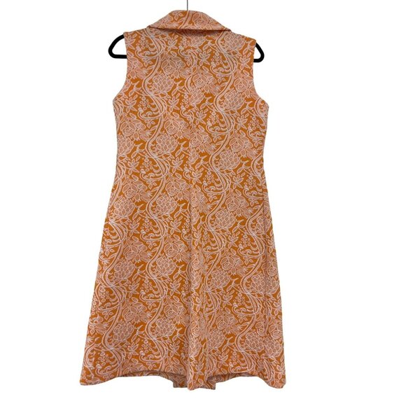 Vtg 70s PLW Womens Shift Dress M Medium Mini Orange Floral Knit Double Breasted - Picture 2 of 8